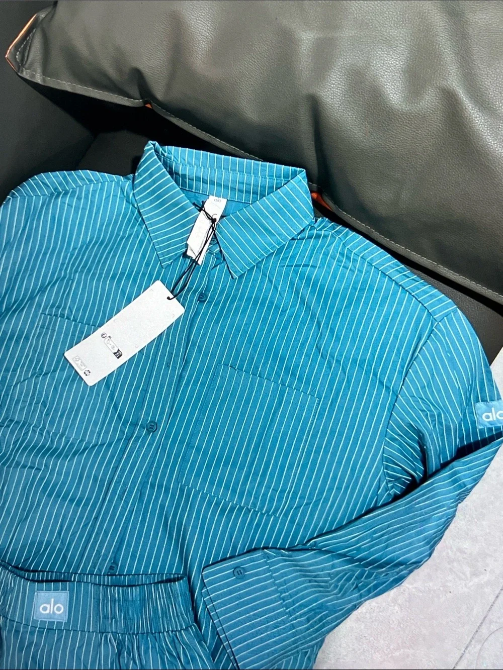 ALO Yoga Blue Button-Up Shirt